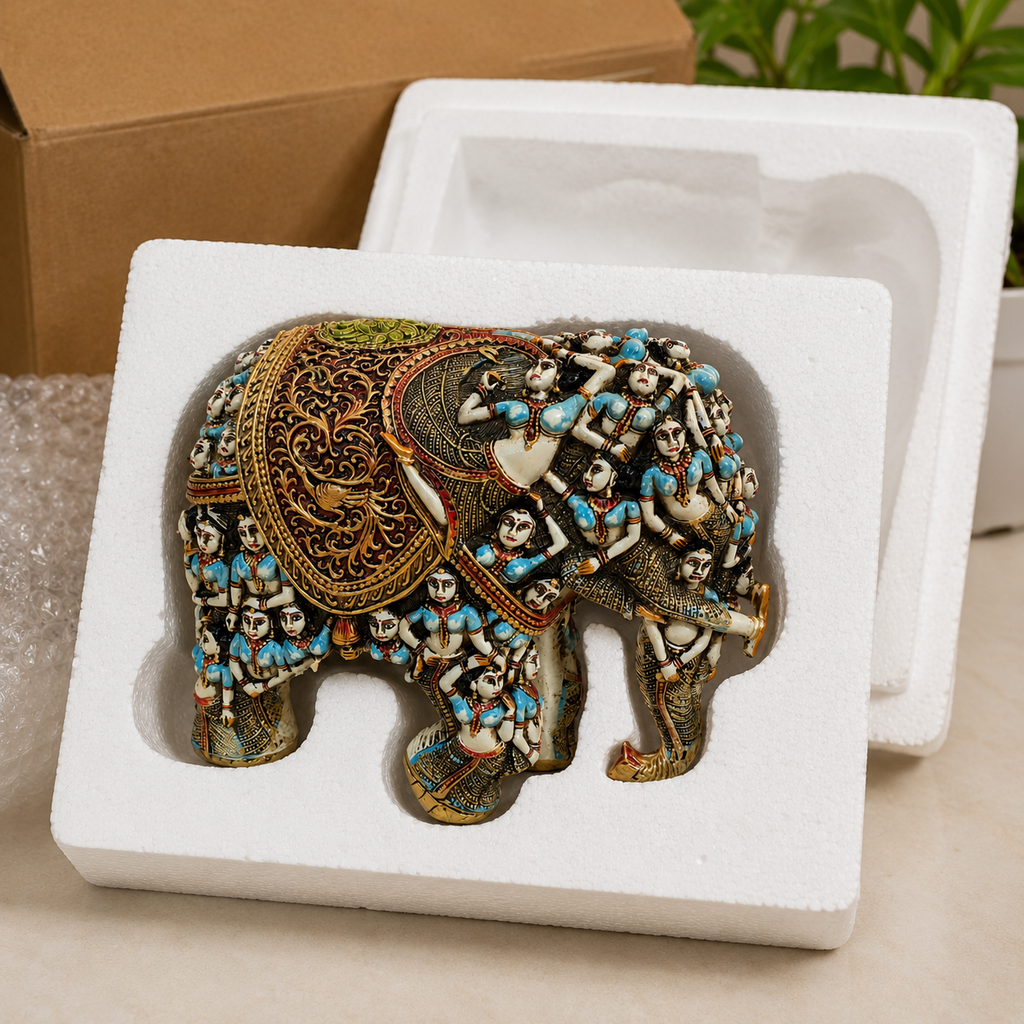 Handcrafted 3D Designer Elephant Statue for Home Décor –Polyresin | Symbol of Strength, Wisdom & Prosperity | Decorative Gift for Living Room & Office(Big Size-12/14) (Blue)