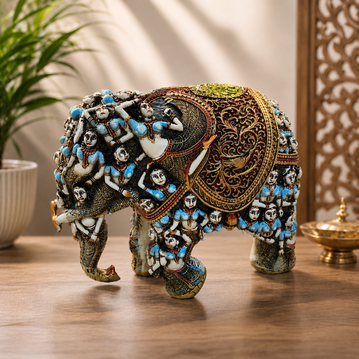 Handcrafted 3D Designer Elephant Statue for Home Décor –Polyresin | Symbol of Strength, Wisdom & Prosperity | Decorative Gift for Living Room & Office(Big Size-12/14) (Blue)