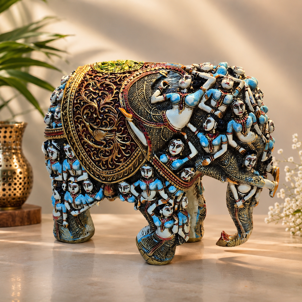 Handcrafted 3D Designer Elephant Statue for Home Décor –Polyresin | Symbol of Strength, Wisdom & Prosperity | Decorative Gift for Living Room & Office(Big Size-12/14) (Blue)