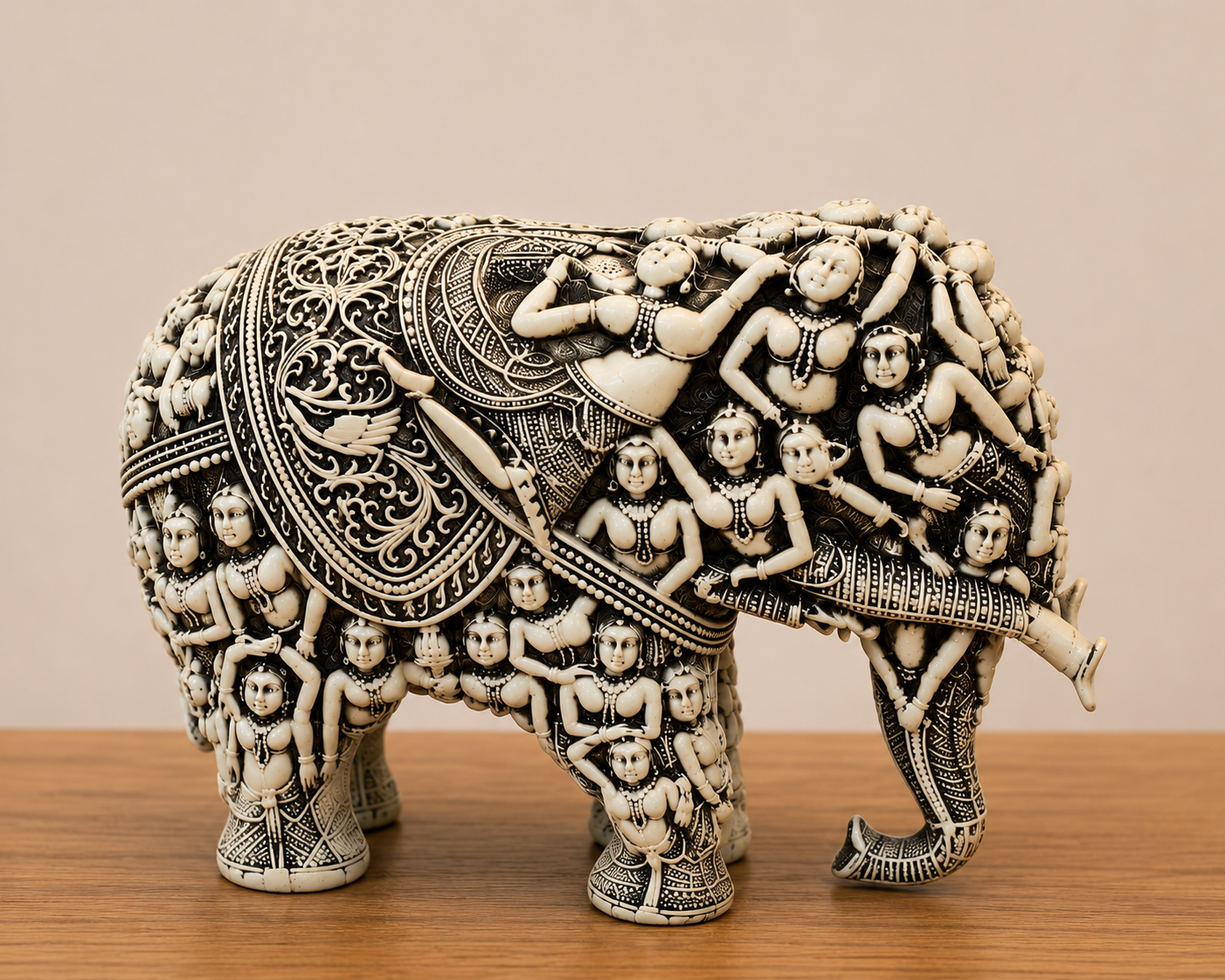 Handcrafted 3D Designer Elephant Statue for Home Décor –Polyresin | Symbol of Strength, Wisdom & Prosperity | Decorative Gift for Living Room & Office(Big Size-12/14) (White)