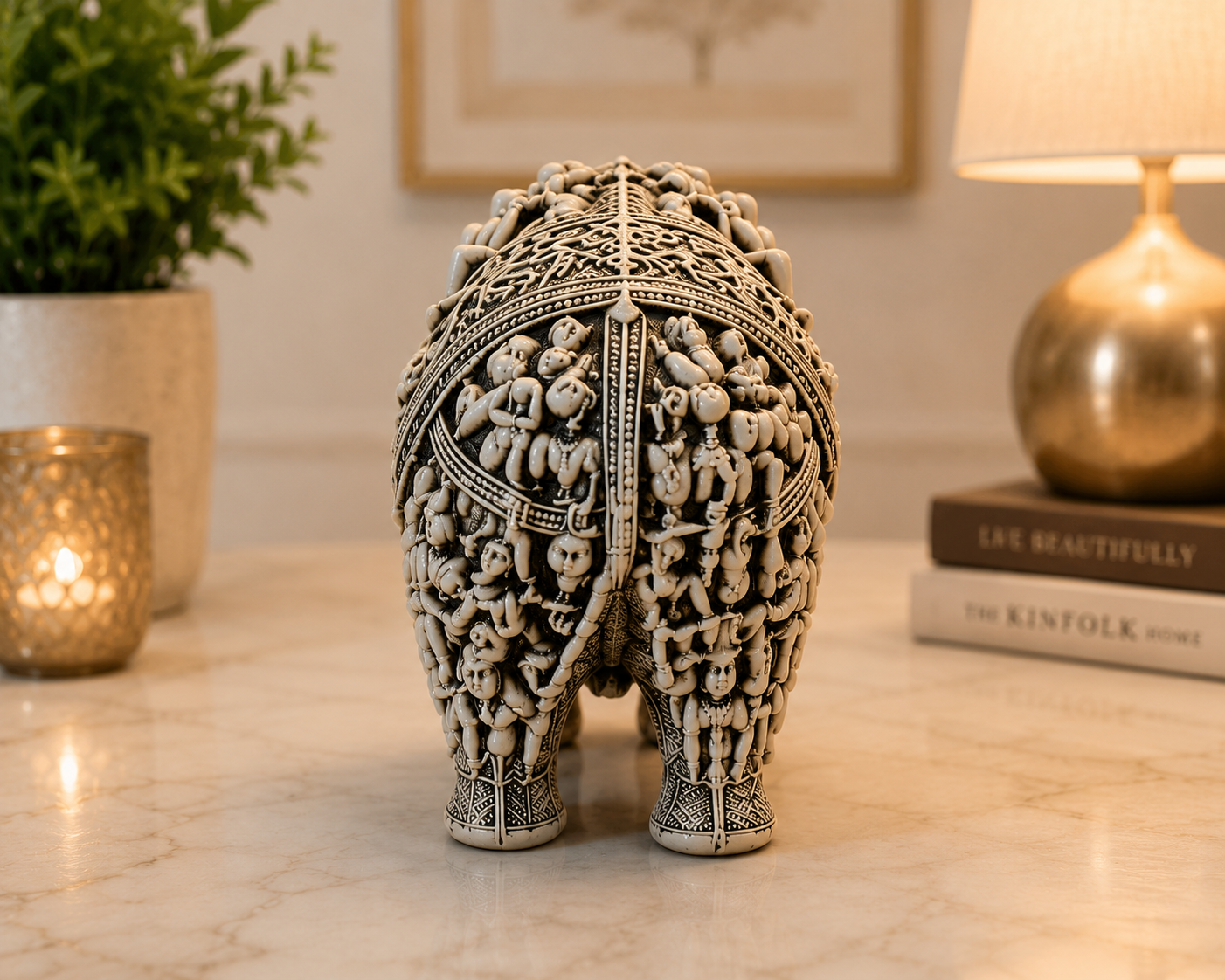 Handcrafted 3D Designer Elephant Statue for Home Décor –Polyresin | Symbol of Strength, Wisdom & Prosperity | Decorative Gift for Living Room & Office(Big Size-12/14) (White)