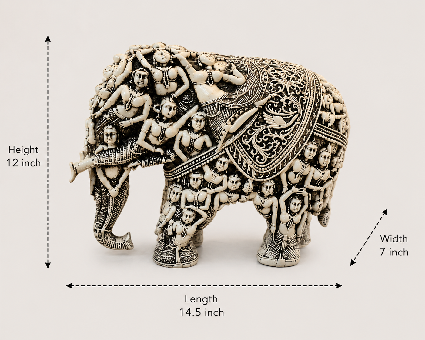 Handcrafted 3D Designer Elephant Statue for Home Décor –Polyresin | Symbol of Strength, Wisdom & Prosperity | Decorative Gift for Living Room & Office(Big Size-12/14) (White)