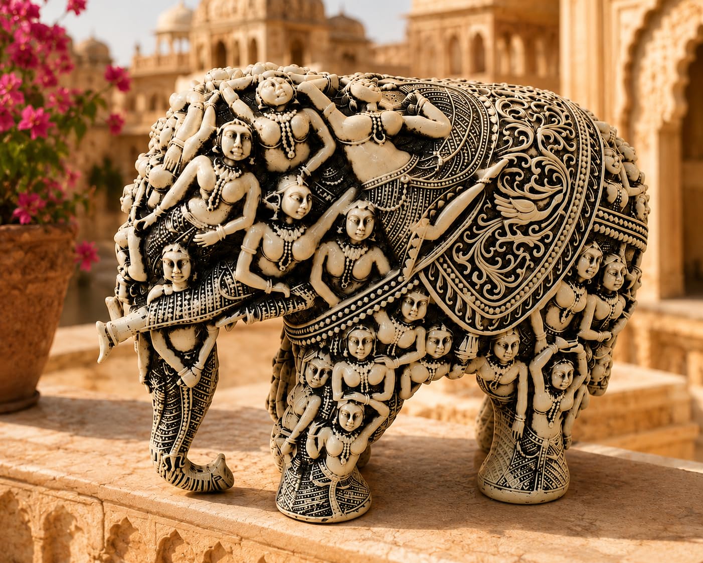 Handcrafted 3D Designer Elephant Statue for Home Décor –Polyresin | Symbol of Strength, Wisdom & Prosperity | Decorative Gift for Living Room & Office(Big Size-12/14) (White)