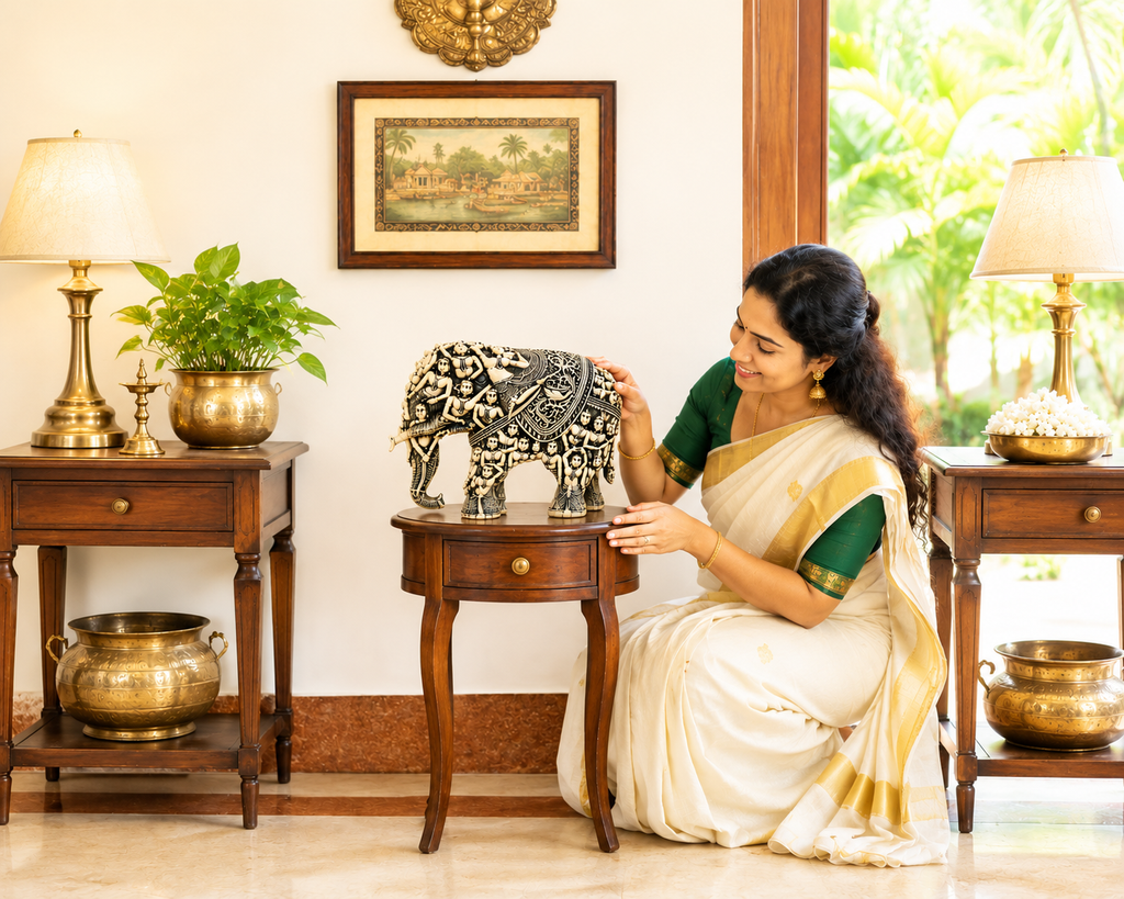 Handcrafted 3D Designer Elephant Statue for Home Décor –Polyresin | Symbol of Strength, Wisdom & Prosperity | Decorative Gift for Living Room & Office(Big Size-12/14) (Blue)