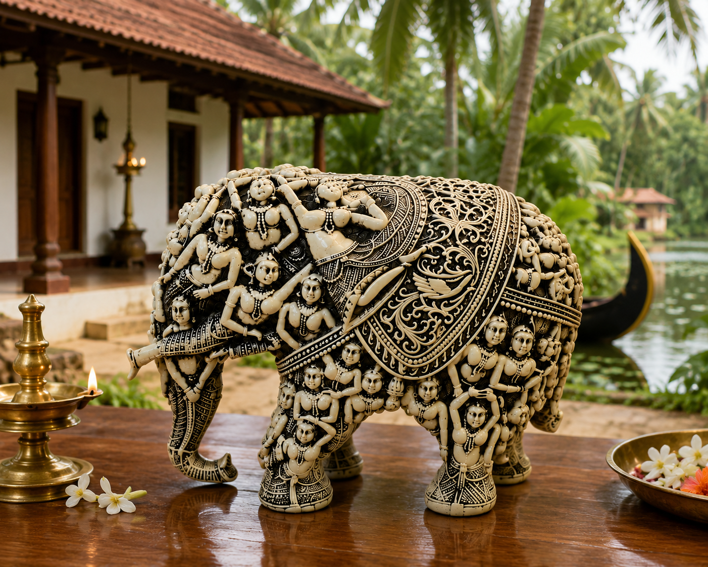 Handcrafted 3D Designer Elephant Statue for Home Décor –Polyresin | Symbol of Strength, Wisdom & Prosperity | Decorative Gift for Living Room & Office(Big Size-12/14) (White)