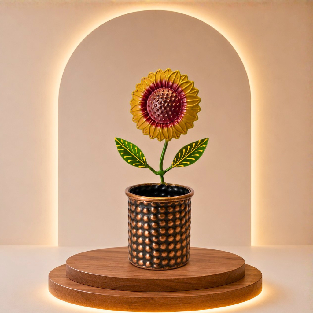 Rajasthani Handcrafted Metal sunflower Pen Stand