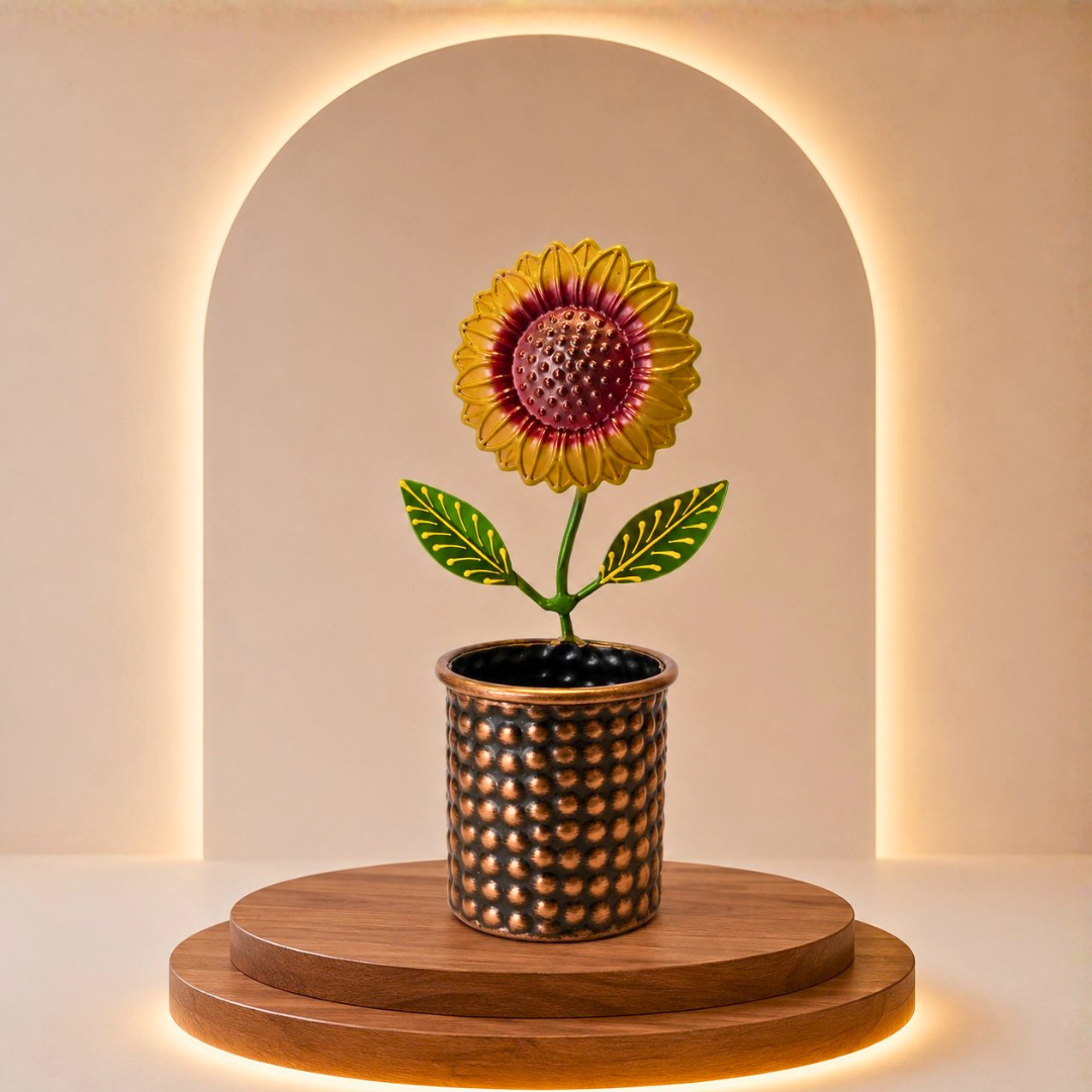 Rajasthani Handcrafted Metal sunflower Pen Stand